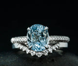 2.3ct Oval Simulated Aquamarine Hidden Halo Pave Bridal Set 14k WhiteGold Plated