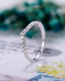 0.3ct Round Cut Moissanite Chevron Stacking Wedding Band 14k White Gold Plated