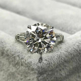 2.5Ct Round Cut Diamond Baguette Accents Engagement Ring 14K White Gold Finish