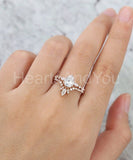 2.3ct Pear Simulated Diamond Curved Anniversary Bridal Set 14k Rose Gold Plated