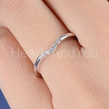 0.12ct Round Cut Moissanite Curved Minimalist Wedding Band 14k White Gold Plated