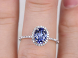 2ct Oval Cut Tanzanite Engagement Ring Halo Diamond Accent 14k White Gold Finish