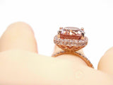 2.5ct Oval Cut Peach Morganite Milgrain Halo Engagement Ring 14k Rose Gold Over