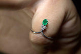 0.4ct Engagement Ring Oval Cut Green Emerald Minimalist 14k White Gold Finish