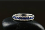 3Ct Round Cut Blue Sapphire Three Row Diamond Wedding Band 14K White Gold Finish