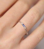 0.3ct Engagement Ring Baguette Cut Blue Sapphire Minimalist 14k White Gold Over