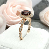 2.3ct Engagement Ring Round Cut Red Garnet Diamond Halo 14k Yellow Gold Finish