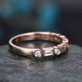 0.7Ct Baguette Round Cut Diamond Milgrain Wedding Ring Band 14K Rose Gold Finish
