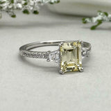 2.2ct Emerald Cut Yellow Sapphire Solitaire with Accent Ring 14k White Gold Over