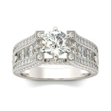 3.5Ct Round Cut Diamond Milgrain Solitaire Engagement Ring 14K White Gold Finish