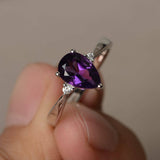 0.75ct Pear Cut Purple Amethyst Solitaire Engagement Ring 14k White Gold Finish