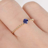0.5ct Round Cut Blue Sapphire Beaded Ball Solitaire Ring 14k Yellow Gold Finish