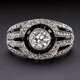 4Ct Round Cut Black Diamond ArtDeco Cocktail Engagement Ring 14K White Gold Over