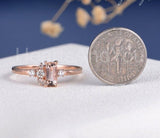 1ct Baguette Cut Simulated Peach Morganite Cluster Ring 14k Rose Gold Plated