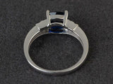 2ct Cushion Cut Blue Sapphire Solitaire Round Accent Ring 14k White Gold Finish