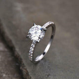 1.6ct Engagement Ring Round Cut Diamond Solitaire with Accent 14k WhiteGold Over