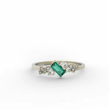 0.5ct Baguette Cut Green Emerald Minimalist Cluster Ring 14k Yellow Gold Finish