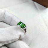 2ct Engagement Ring Green Emerald Cut Two Stone Solitaire 14k White Gold Finish