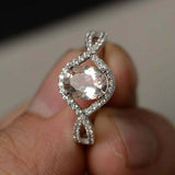 1.2ct Oval Cut Peach Morganite Engagement Ring Infinity 14k White Gold Finish