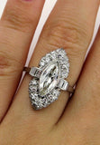 6.5ct Marquise Cut Diamond Unique Vintage Engagement Ring 14K White Gold Finish