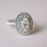 2.3ct Oval Simulated Diamond Double Halo Engagement Ring 14K White Gold Plated
