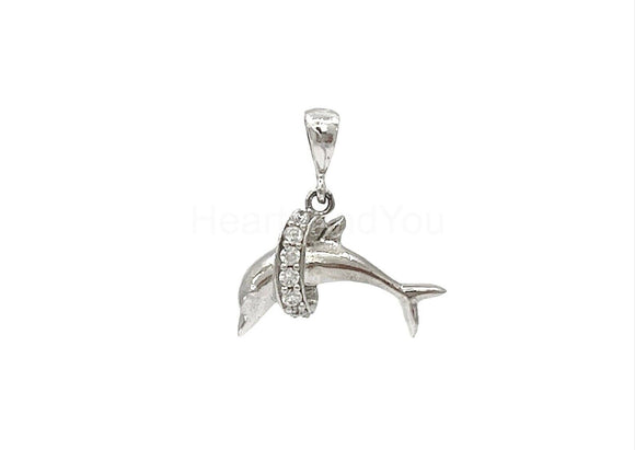0.12ct Round Cut Moissanite Dolphin Pendant 14k White Gold Plated NO CHAIN