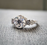 1.5Ct Round Cut Diamond Antique Vintage Engagement Ring 18K White Gold Finish