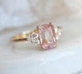 1ct Cushion Cut Peach Morganite Solitaire Engagement Ring 14k Yellow Gold Finish