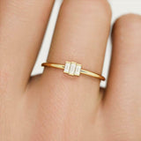Minimalist Engagement Ring 0.3ct Baguette Cut VVS1D Diamond 14k Yellow Gold Over