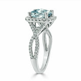 2.5ct Cushion Cut Blue Aquamarine Split Band Engagement Ring 18K White Gold Over