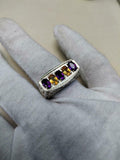 3ct Oval Cut Purple Amethyst Citrine Filigree Cocktail Ring 14k WhiteGold Finish