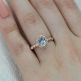 1.5ct Oval Cut Blue Aquamarine Diamond Accents Floral Ring 14k Rose Gold Finish