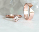 1.5ct Princess Cut Peach Morganite Bridal Set Engagement Ring 14k Rose Gold Over