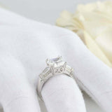 2ct Asscher Cut Diamond Tapered Baguette Accent Ring Trilogy 14k White Gold Over
