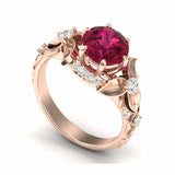 2.4ct Round Cut Pink Ruby Engagement Ring Floral Cocktail 14k Rose Gold Finish