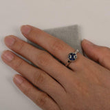 2.2ct Round Cut Blue Sapphire Engagement Ring Honeycomb 14k White Gold Finish