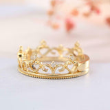 Milgrain Princess Crown Engagement Ring 0.2ct Round Diamond 14k Yellow Gold Over