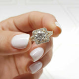 2.1ct Round Cut Diamond Split Band Halo Engagement Ring 14k Yellow Gold Finish