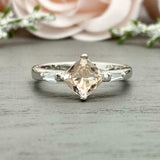 1ct Engagement Ring Cushion Cut Peach Morganite Three Stone 14k WhiteGold Finish