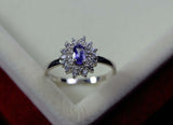 0.25ct Engagement Ring Oval Cut Blue Tanzanite Diamond Halo 14k WhiteGold Finish