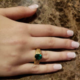 2.3ct Engagement Ring Oval Cut Green Emerald Filigree 14k Yellow Gold Finish