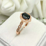 2.2ct Engagement Ring Oval Cut Black Diamond Halo Design 14k Rose Gold Finish