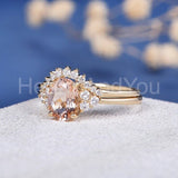 2.2ct Oval Cut Simulated Morganite Curved Band Bridal Set 14k Rose Gold Plated