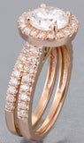 Halo Bridal Set Engagement Ring 2ct Round Cut VVS1D Diamond 14k Rose Gold Finish