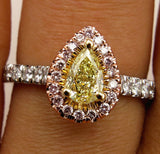 3Ct Pear Cut Yellow Sapphire Accent Halo Engagement Ring 14K Dual Tone Gold Over