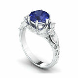 2.4ct Round Cut Blue Sapphire Engagement Ring Floral Cocktail 14k WhiteGold Over