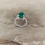 2ct Engagement Ring Green Emerald Cut Braided Solitaire 14k White Gold Finish
