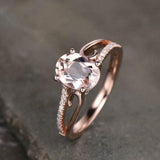 2.2ct Engagement Ring Oval Cut Peach Morganite Split Shank 14k Rose Gold Finish