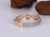 2.3ct Round Cut Blue Aquamarine Wedding Band 3/4th Eternity 14k Rose Gold Finish
