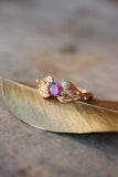 1ct Round Cut Pink Ruby Engagement Ring Floral Petal Leaf 14k Yellow Gold Finish